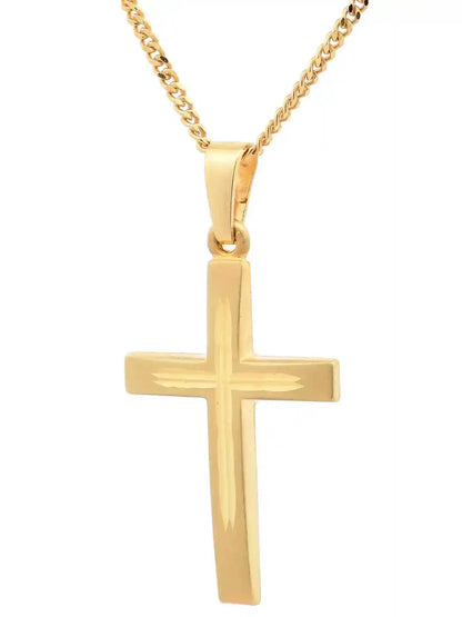 Anhänger Kreuz 333-8 Karat Gold mit vergoldeter Silberkette - Firma Holzenplotz - Silberketten-Goldketten.de 