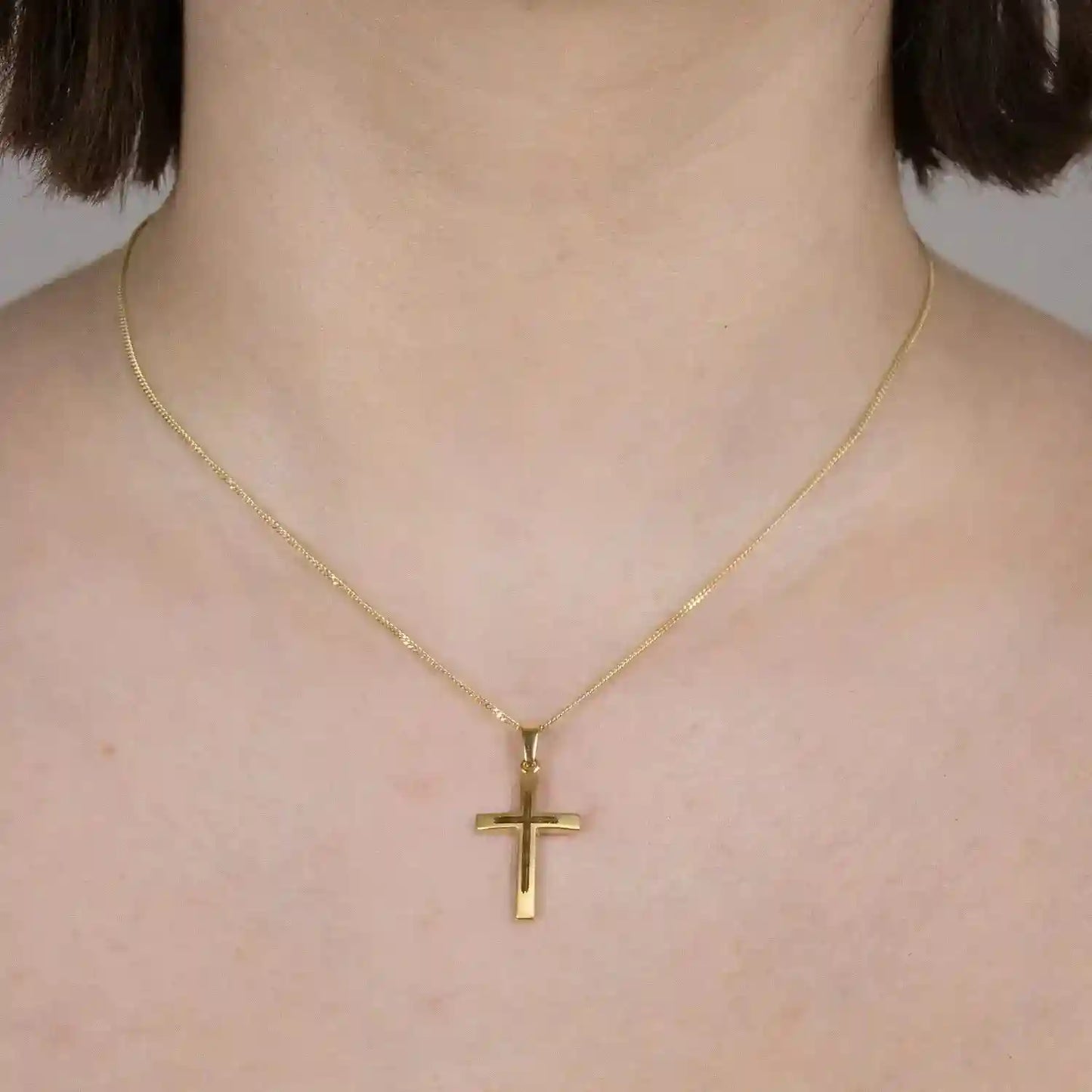 Anhänger Kreuz 333-8 Karat Gold mit vergoldeter Silberkette - Firma Holzenplotz - Silberketten-Goldketten.de 