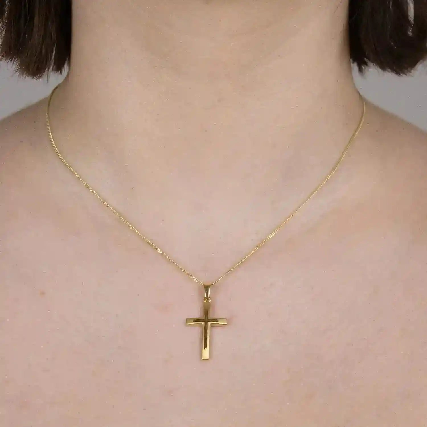 Anhänger Kreuz 333-8 Karat Gold mit vergoldeter Silberkette - Firma Holzenplotz - Silberketten-Goldketten.de 