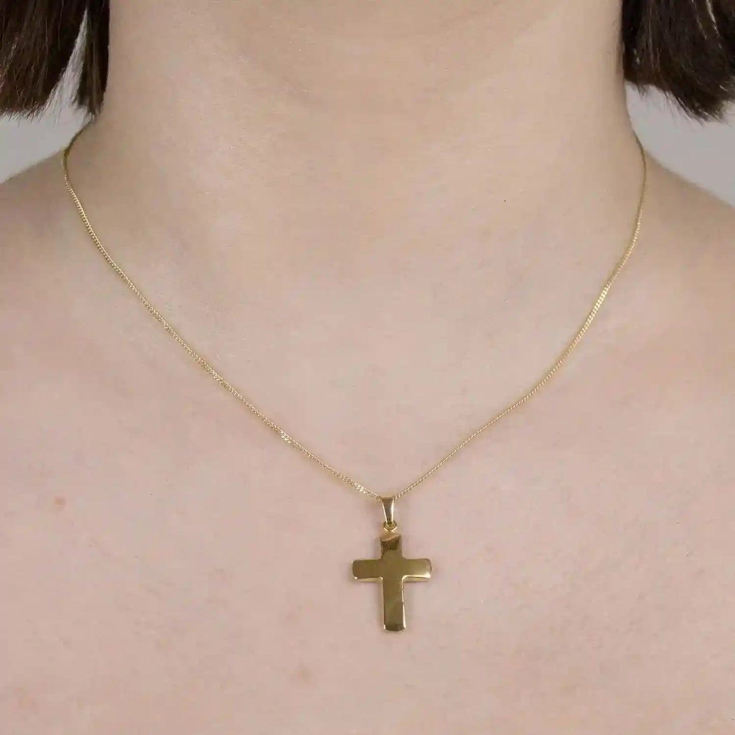 Anhänger Kreuz 333-8 Karat Gold mit vergoldeter Silberkette - Firma Holzenplotz - Silberketten-Goldketten.de 