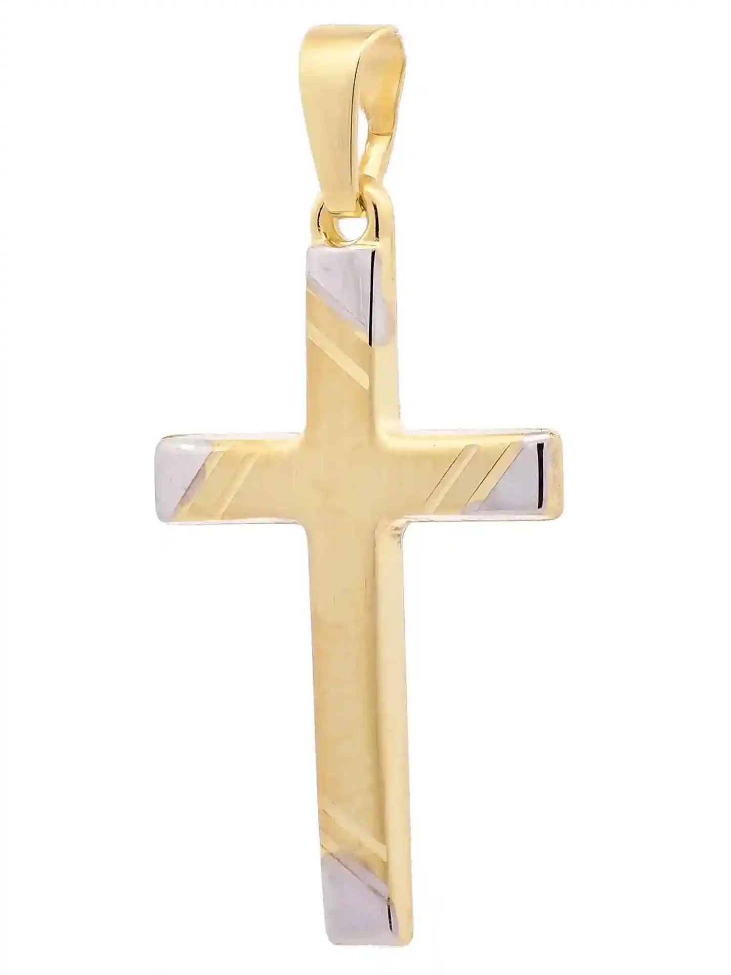 Anhänger Kreuz 333 Gold rhodiniert mit vergoldeter Silberkette - Firma Holzenplotz - Silberketten-Goldketten.de 
