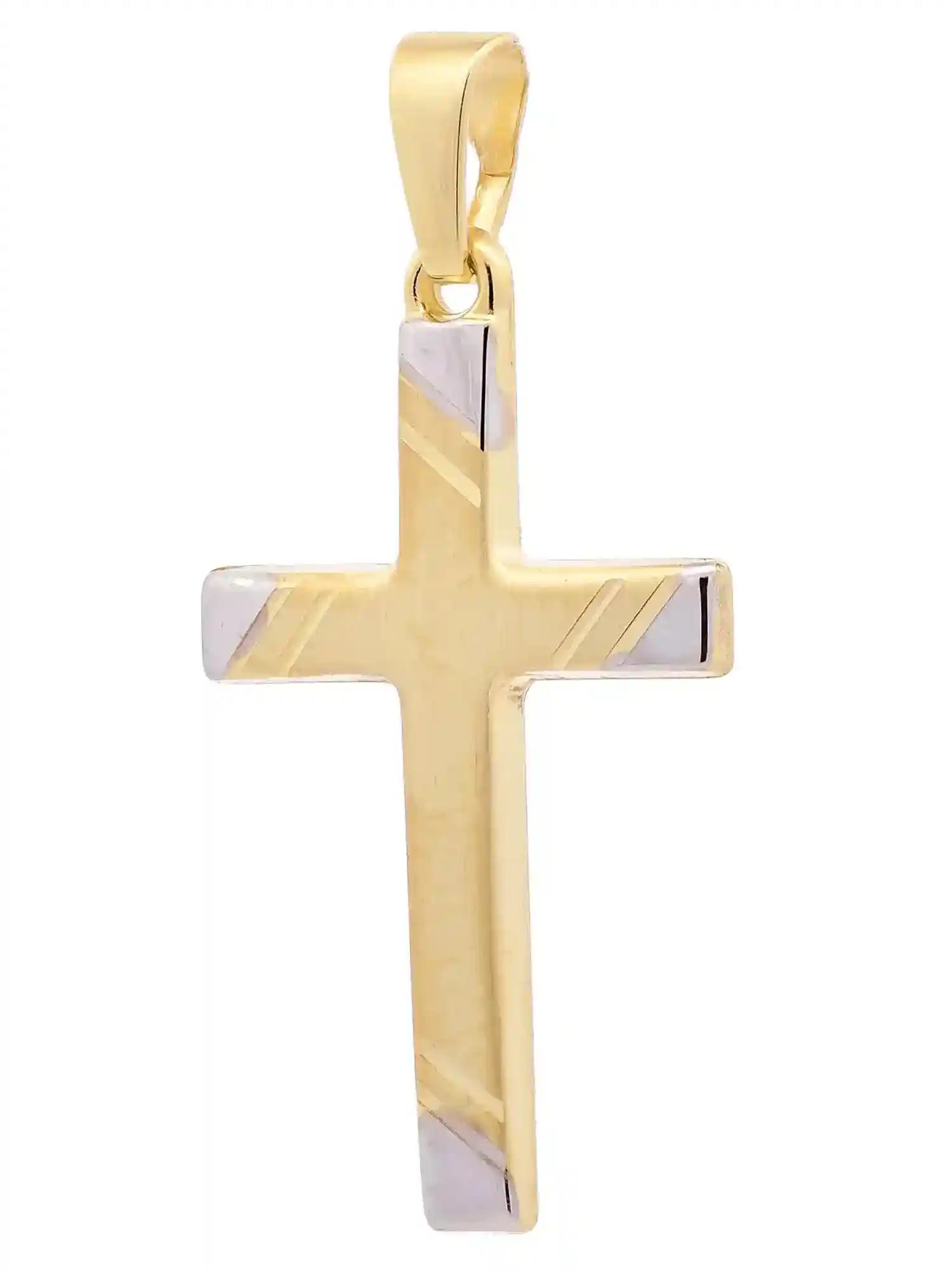 Anhänger Kreuz 333 Gold rhodiniert mit vergoldeter Silberkette - Firma Holzenplotz - Silberketten-Goldketten.de 