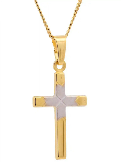 Anhänger Kreuz 333 Gold rhodiniert mit vergoldeter Silberkette - Firma Holzenplotz - Silberketten-Goldketten.de 
