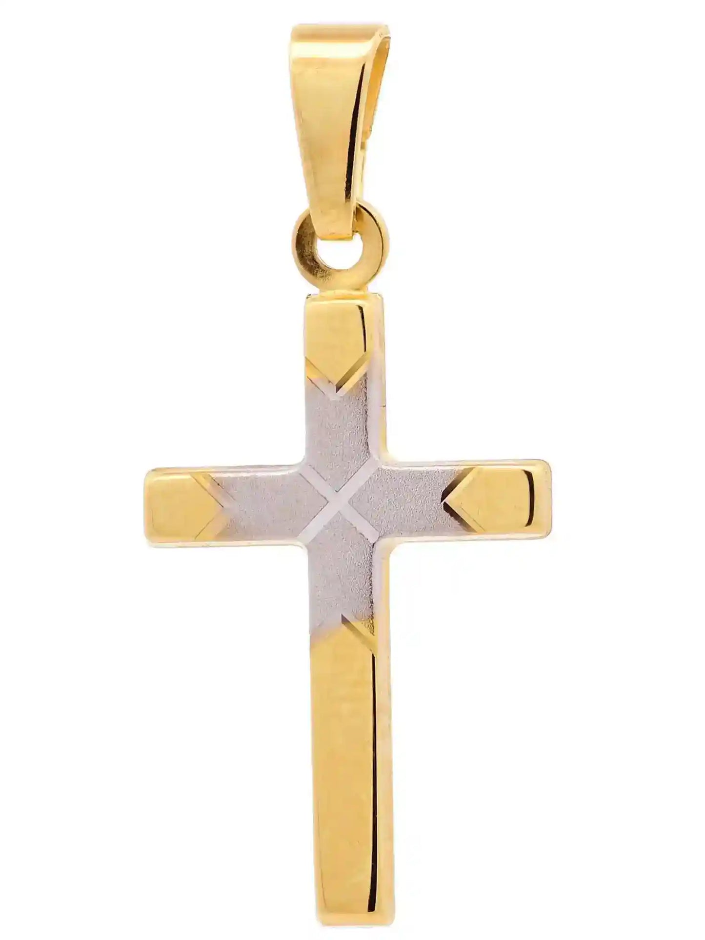 Anhänger Kreuz 333 Gold rhodiniert mit vergoldeter Silberkette - Firma Holzenplotz - Silberketten-Goldketten.de 