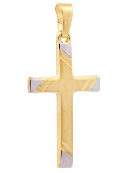 Anhänger Kreuz 333 Gold rhodiniert mit vergoldeter Silberkette - Firma Holzenplotz - Silberketten-Goldketten.de 
