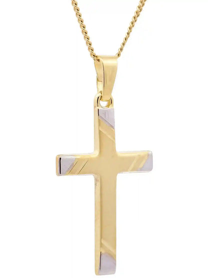 Anhänger Kreuz 333 Gold rhodiniert mit vergoldeter Silberkette - Firma Holzenplotz - Silberketten-Goldketten.de 