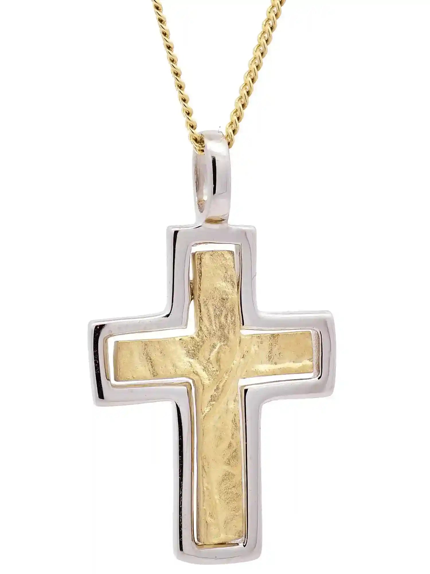 Anhänger Kreuz 333/GW Karat Gold mit vergoldeter Silberkette - Firma Holzenplotz - Silberketten-Goldketten.de 