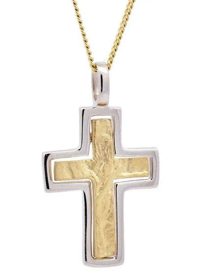 Anhänger Kreuz 333/GW Karat Gold mit vergoldeter Silberkette - Firma Holzenplotz - Silberketten-Goldketten.de 