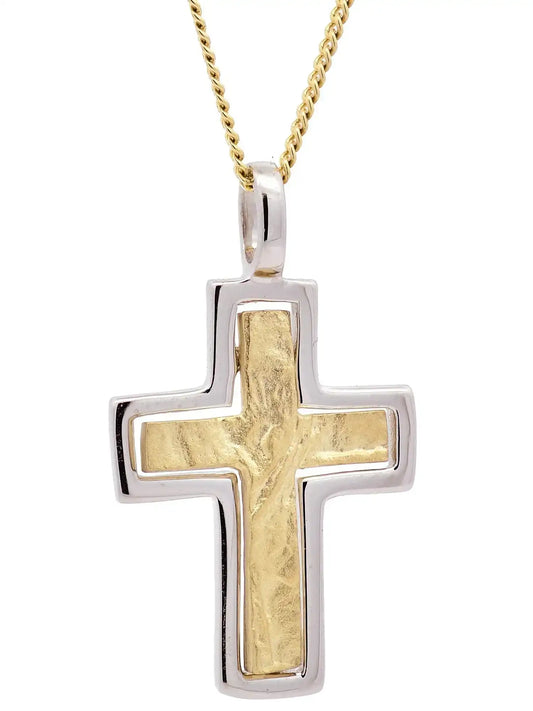 Anhänger Kreuz 333/GW Karat Gold mit vergoldeter Silberkette - Firma Holzenplotz - Silberketten - Goldketten.de