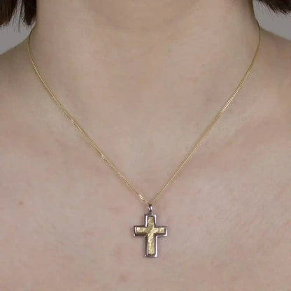 Anhänger Kreuz 333/GW Karat Gold mit vergoldeter Silberkette - Firma Holzenplotz - Silberketten-Goldketten.de 