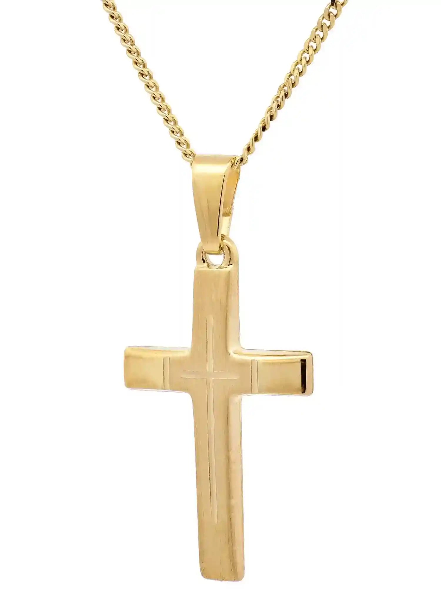 Anhänger Kreuz 585-14 Karat Gold mit vergoldeter Silberkette - Firma Holzenplotz - Silberketten-Goldketten.de 