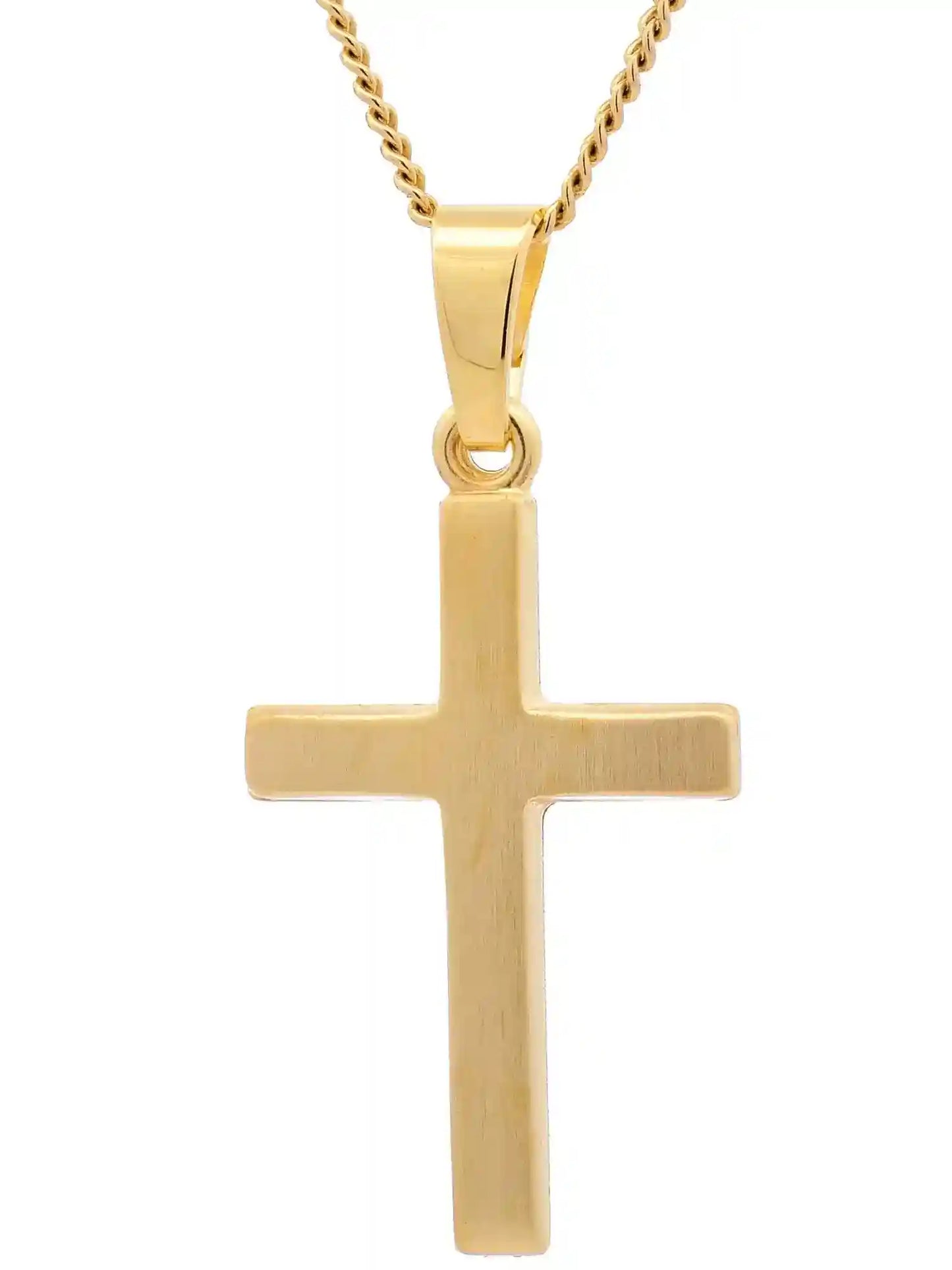 Anhänger Kreuz 585-14 Karat Gold mit vergoldeter Silberkette - Firma Holzenplotz - Silberketten-Goldketten.de 