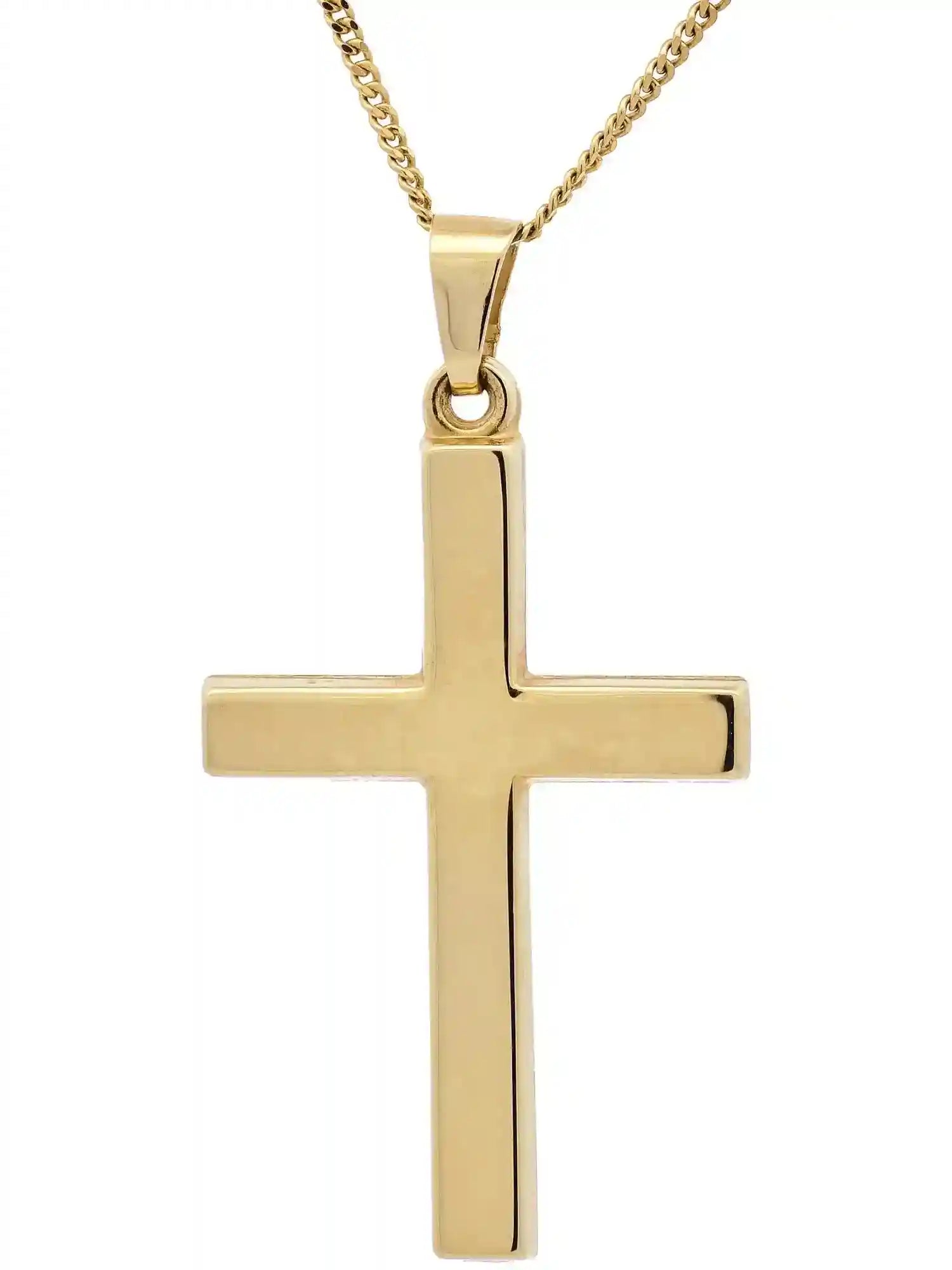 Anhänger Kreuz 585-14 Karat Gold mit vergoldeter Silberkette - Firma Holzenplotz - Silberketten-Goldketten.de 