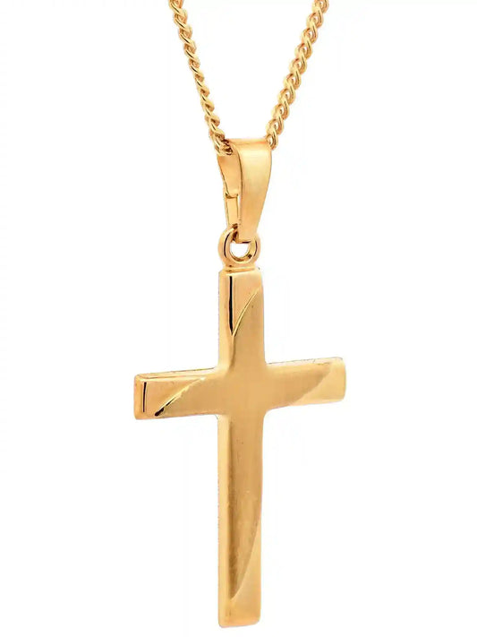 Anhänger Kreuz 585-14 Karat Gold mit vergoldeter Silberkette - Firma Holzenplotz - Silberketten-Goldketten.de 