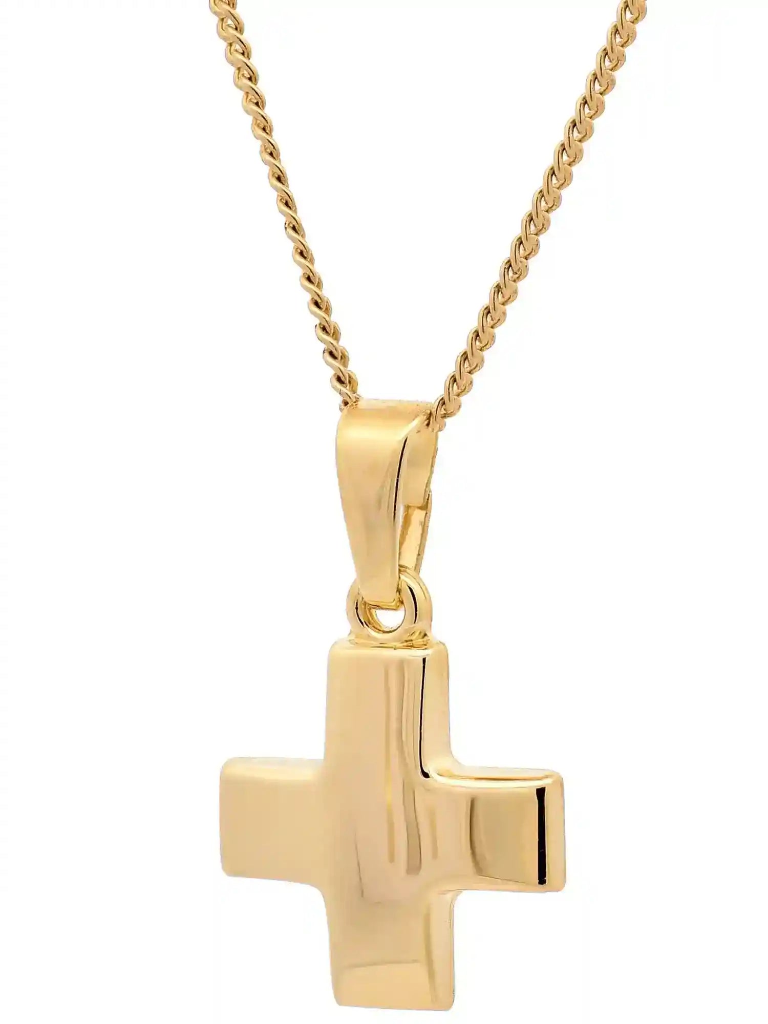 Anhänger Kreuz 585-14 Karat Gold mit vergoldeter Silberkette - Firma Holzenplotz - Silberketten-Goldketten.de 