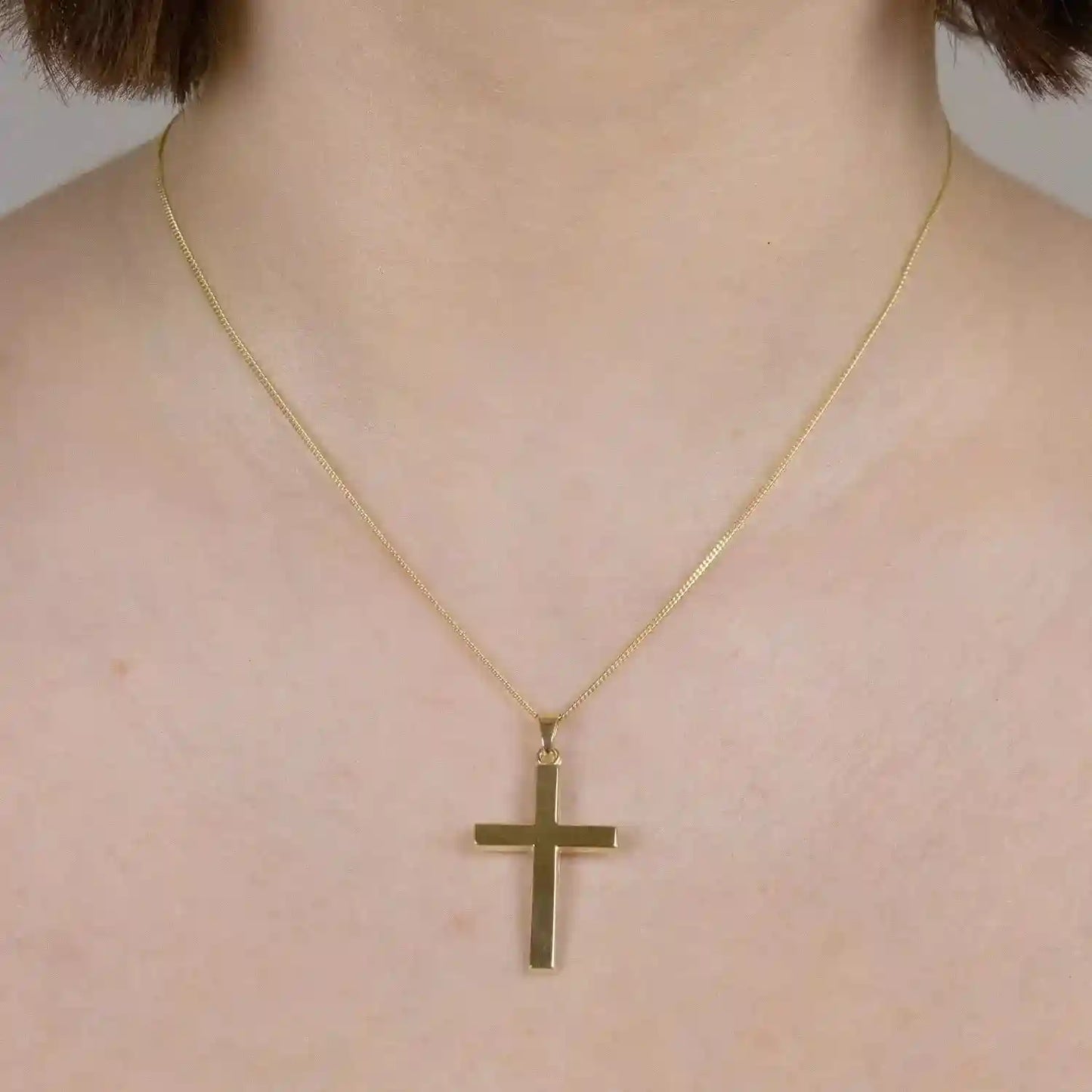 Anhänger Kreuz 585-14 Karat Gold mit vergoldeter Silberkette - Firma Holzenplotz - Silberketten-Goldketten.de 