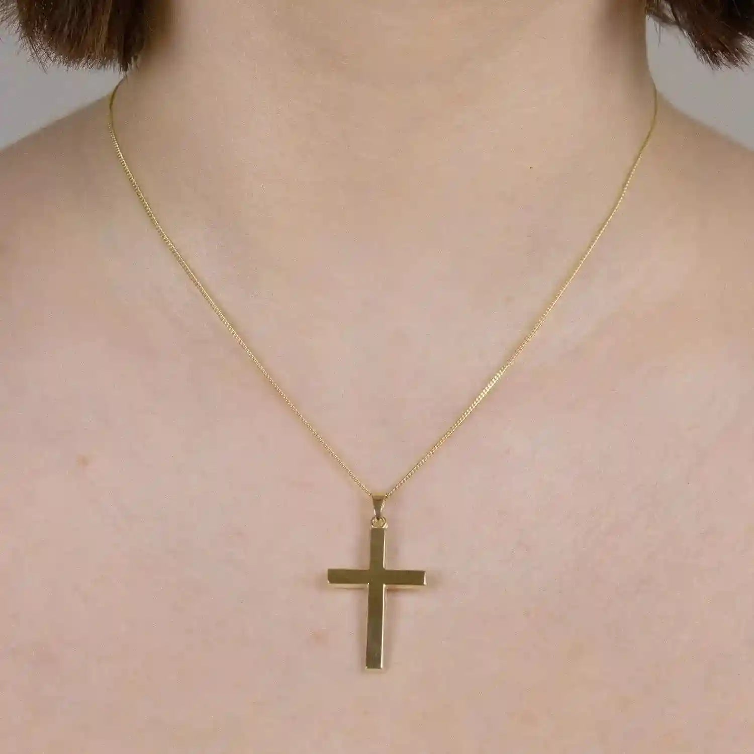 Anhänger Kreuz 585-14 Karat Gold mit vergoldeter Silberkette - Firma Holzenplotz - Silberketten-Goldketten.de 