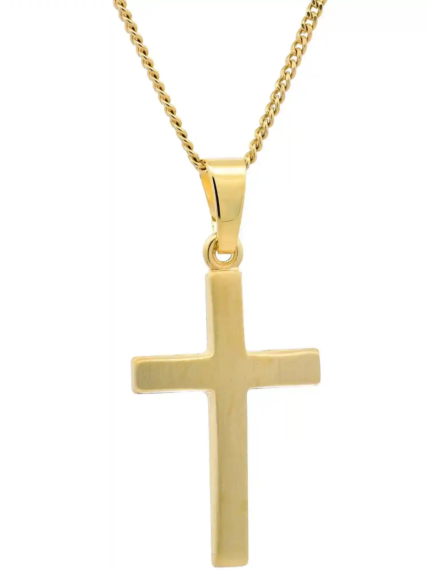 Anhänger Kreuz 585-14 Karat Gold mit vergoldeter Silberkette - Firma Holzenplotz - Silberketten-Goldketten.de 