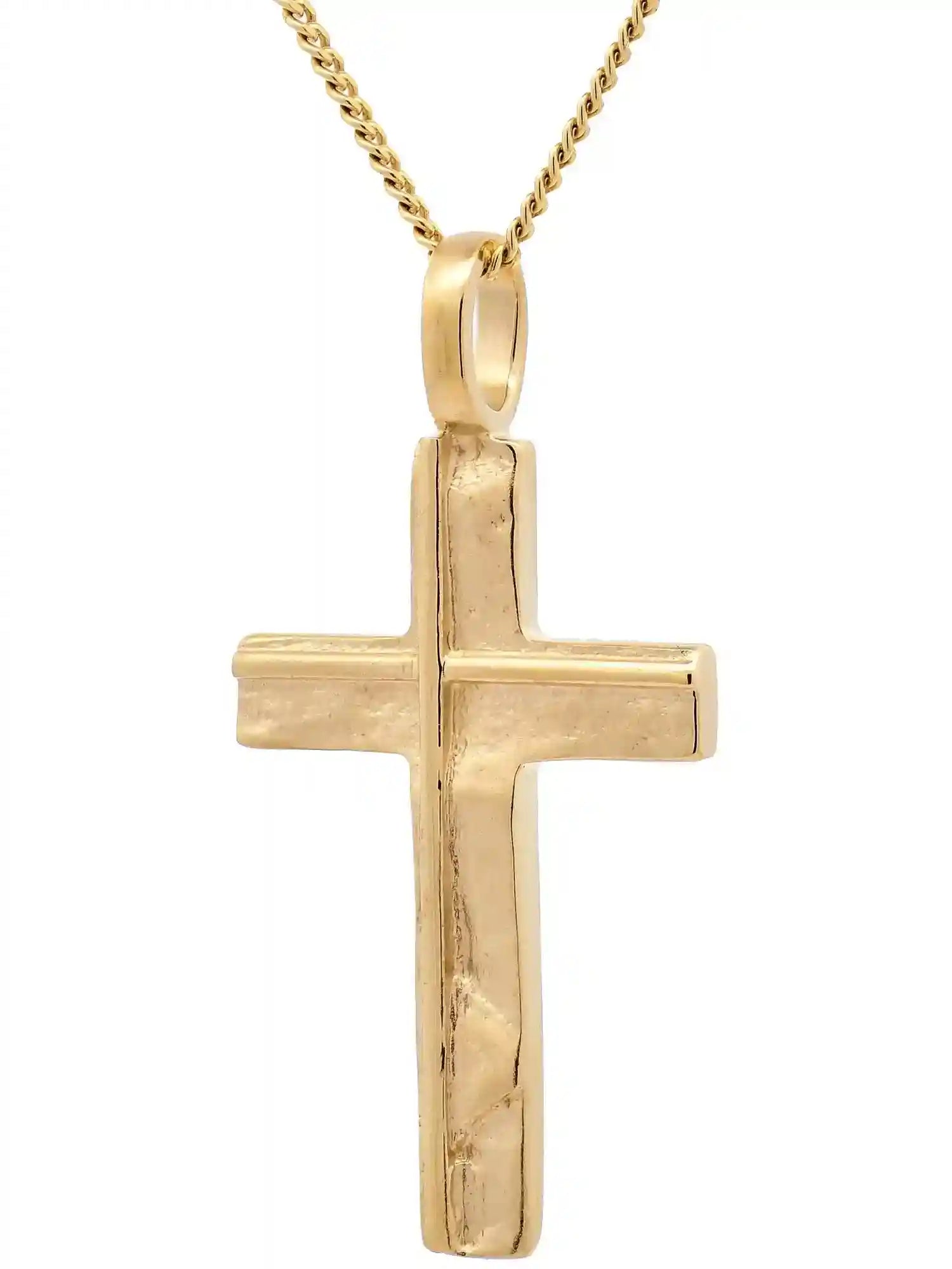 Anhänger Kreuz 585-14 Karat Gold mit vergoldeter Silberkette - Firma Holzenplotz - Silberketten-Goldketten.de 