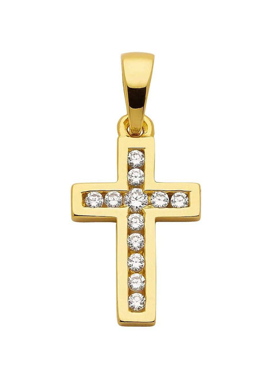 Anhänger Kreuz 925 Silber vergoldet mit Zirkonia - Firma Holzenplotz - Silberketten - Goldketten.de