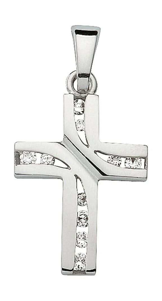 Anhänger Kreuz aus Silber mit Zirkonia aus massiv 925 Sterlingsilber - Firma Holzenplotz - Silberketten - Goldketten.de