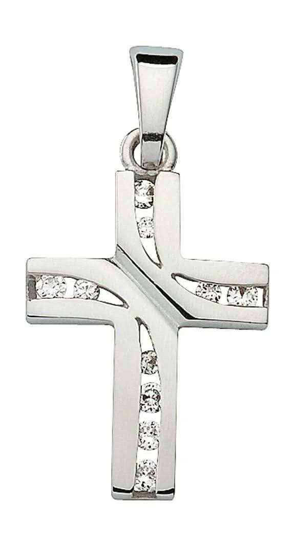 Anhänger Kreuz aus Silber mit Zirkonia aus massiv 925 Sterlingsilber - Firma Holzenplotz - Silberketten - Goldketten.de