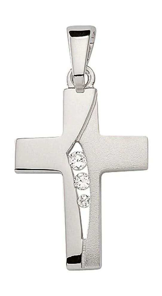 Anhänger Kreuz aus Silber mit Zirkonia aus massiv 925 Sterlingsilber - Firma Holzenplotz - Silberketten - Goldketten.de