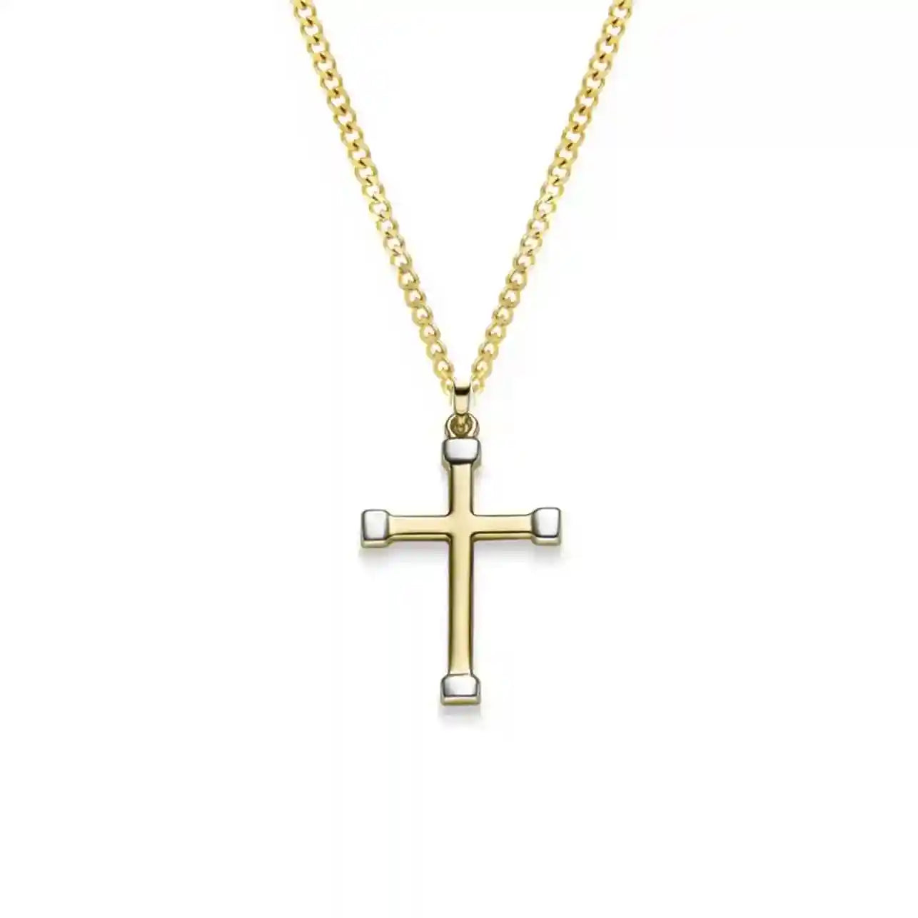 Anhänger Kreuz bi-color 585 Gold mit massiver Goldkette 1,1 mm