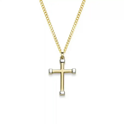 Anhänger Kreuz bi-color 585 Gold mit massiver Goldkette 1,1 mm