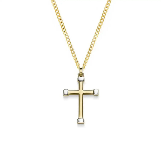 Anhänger Kreuz bi-color 585 Gold mit massiver Goldkette 1,1 mm