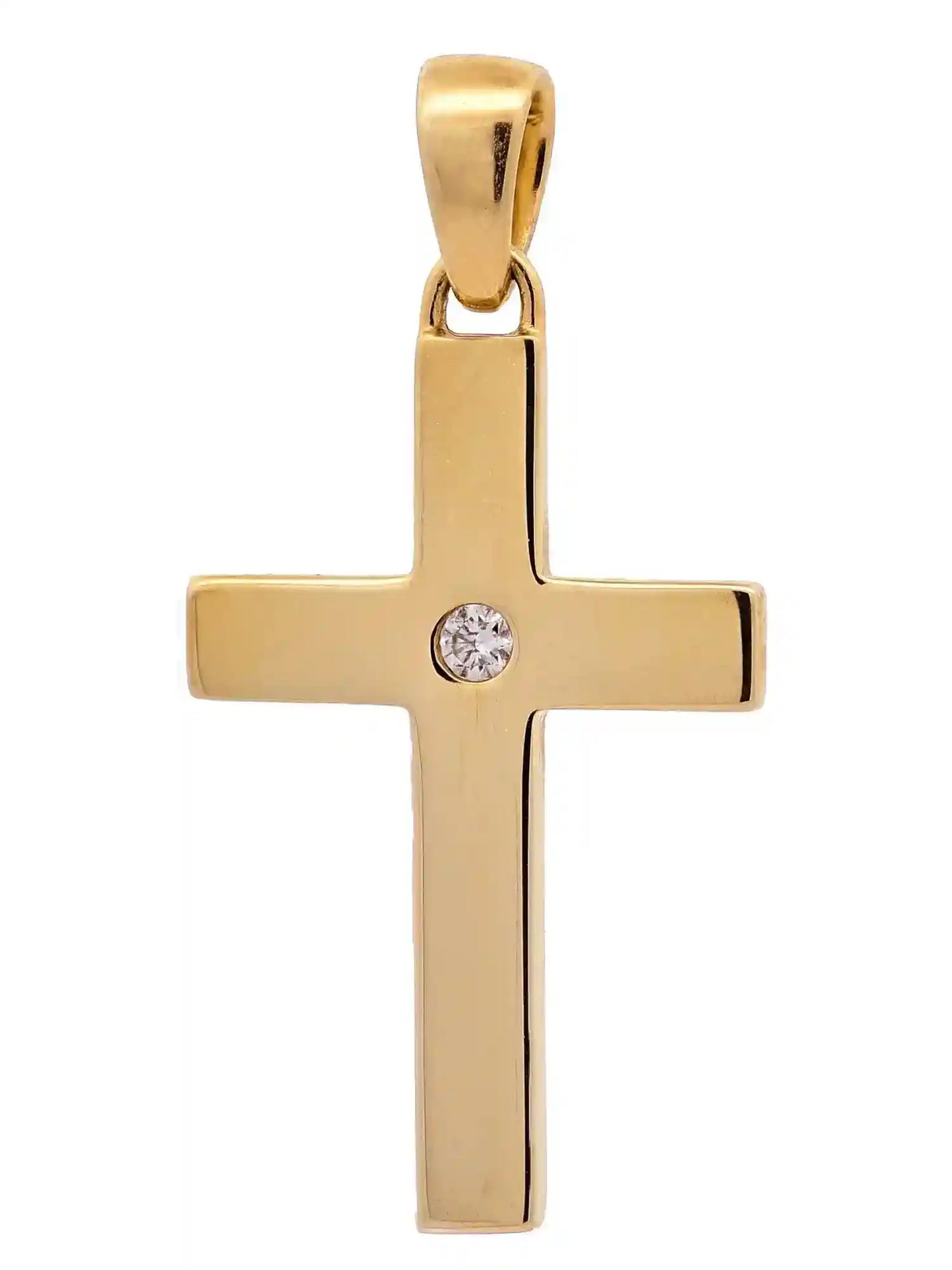 Anhänger Kreuz Brillant 585-14 Karat Gold mit vergoldeter Silberkette - Firma Holzenplotz - Silberketten-Goldketten.de 