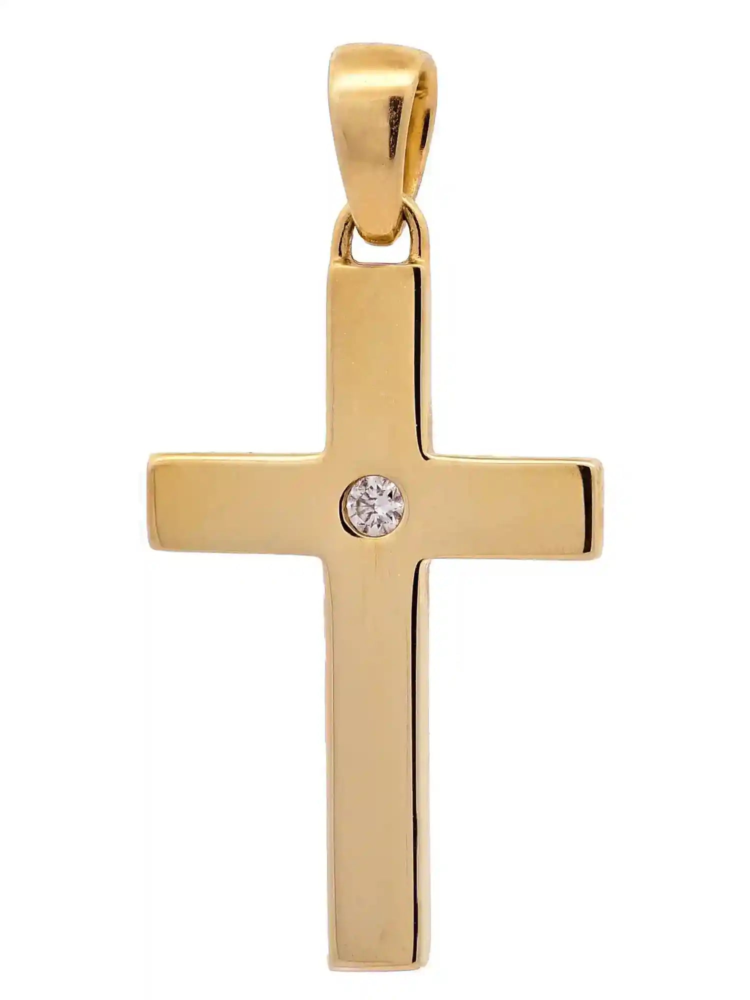 Anhänger Kreuz Brillant 585-14 Karat Gold mit vergoldeter Silberkette - Firma Holzenplotz - Silberketten-Goldketten.de 