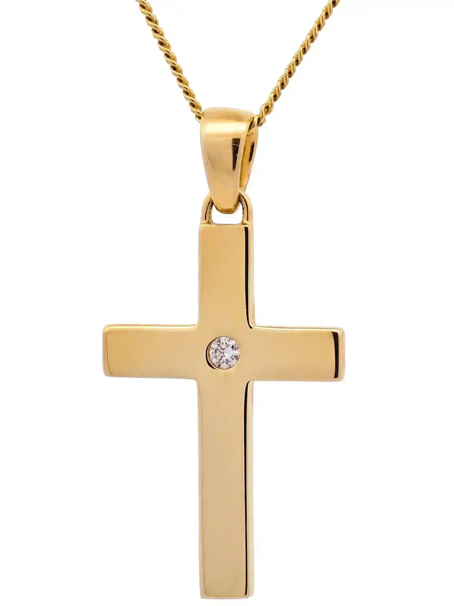Anhänger Kreuz Brillant 585-14 Karat Gold mit vergoldeter Silberkette - Firma Holzenplotz - Silberketten-Goldketten.de 