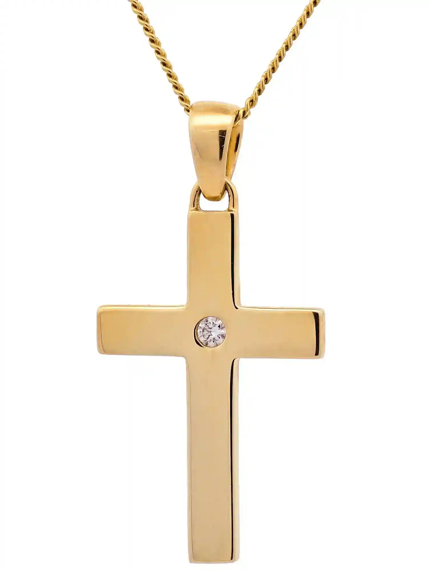 Anhänger Kreuz Brillant 585-14 Karat Gold mit vergoldeter Silberkette - Firma Holzenplotz - Silberketten-Goldketten.de 