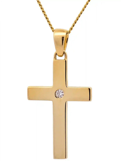 Anhänger Kreuz Brillant 585-14 Karat Gold mit vergoldeter Silberkette - Firma Holzenplotz - Silberketten-Goldketten.de 