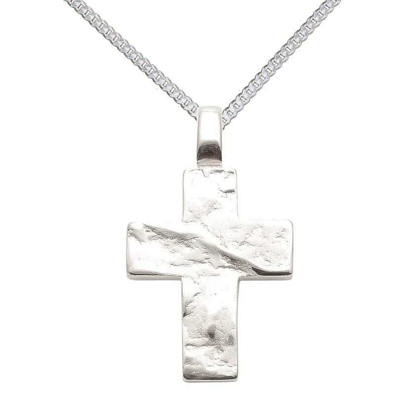 Anhänger Kreuz Kettenanhänger Silber gehämmert massiv 925 Sterlingsilb - Firma Holzenplotz - Silberketten - Goldketten.de