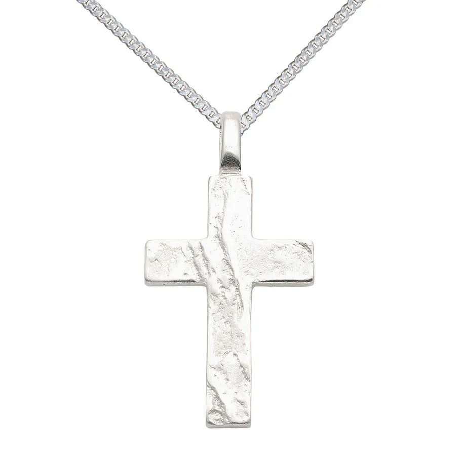 Anhänger Kreuz Kettenanhänger Silber gehämmert massiv 925 Sterlingsilb - Firma Holzenplotz - Silberketten - Goldketten.de
