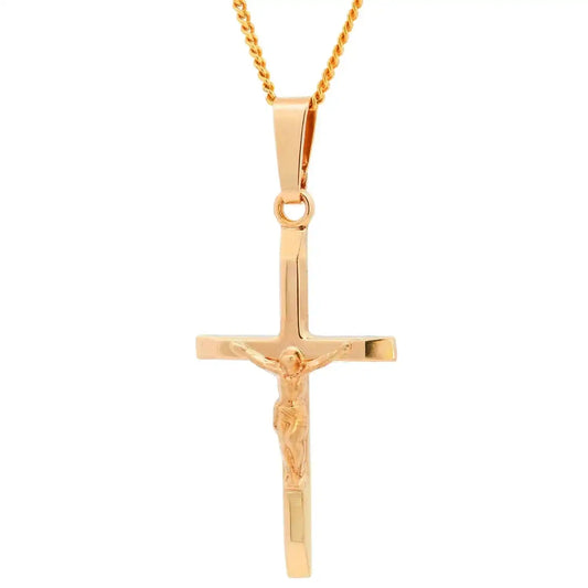 Anhänger Kreuz Korpus  585-14 Karat Gold mit vergoldeter Silberkette