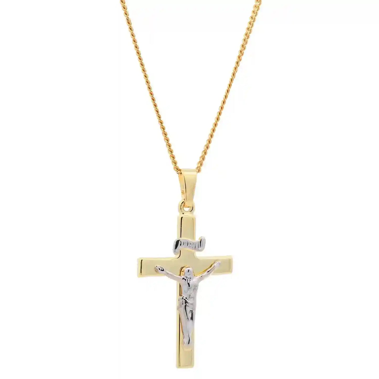 Anhänger Kreuz Korpus   585 Gold  mit vergoldeter Silberkette