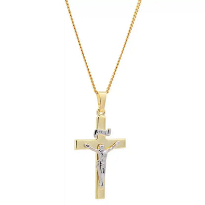 Anhänger Kreuz Korpus   585 Gold  mit vergoldeter Silberkette