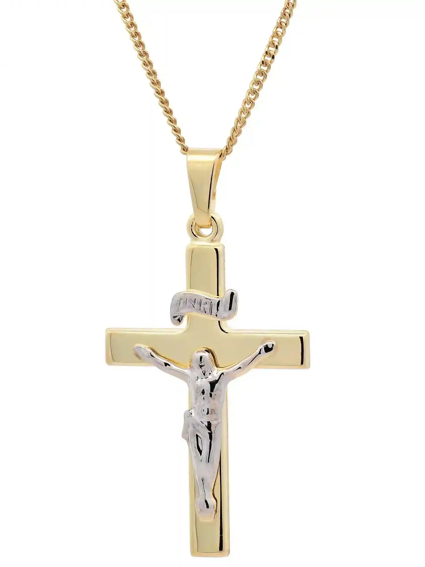 Anhänger Kreuz Korpus   585 Gold  mit vergoldeter Silberkette