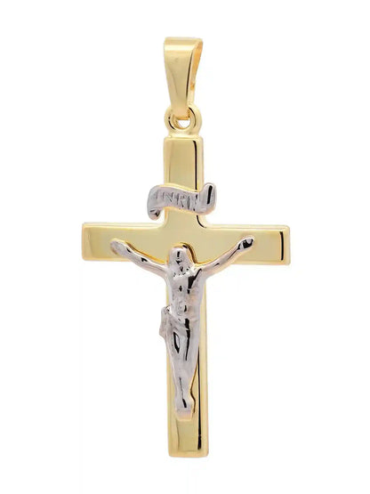 Anhänger Kreuz Korpus   585 Gold  mit vergoldeter Silberkette