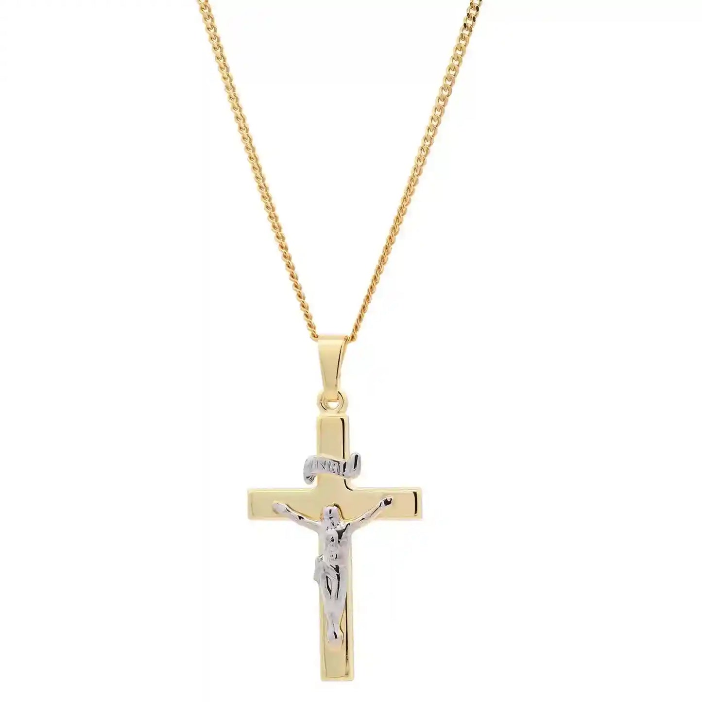 Anhänger Kreuz Korpus   585 Gold  mit vergoldeter Silberkette
