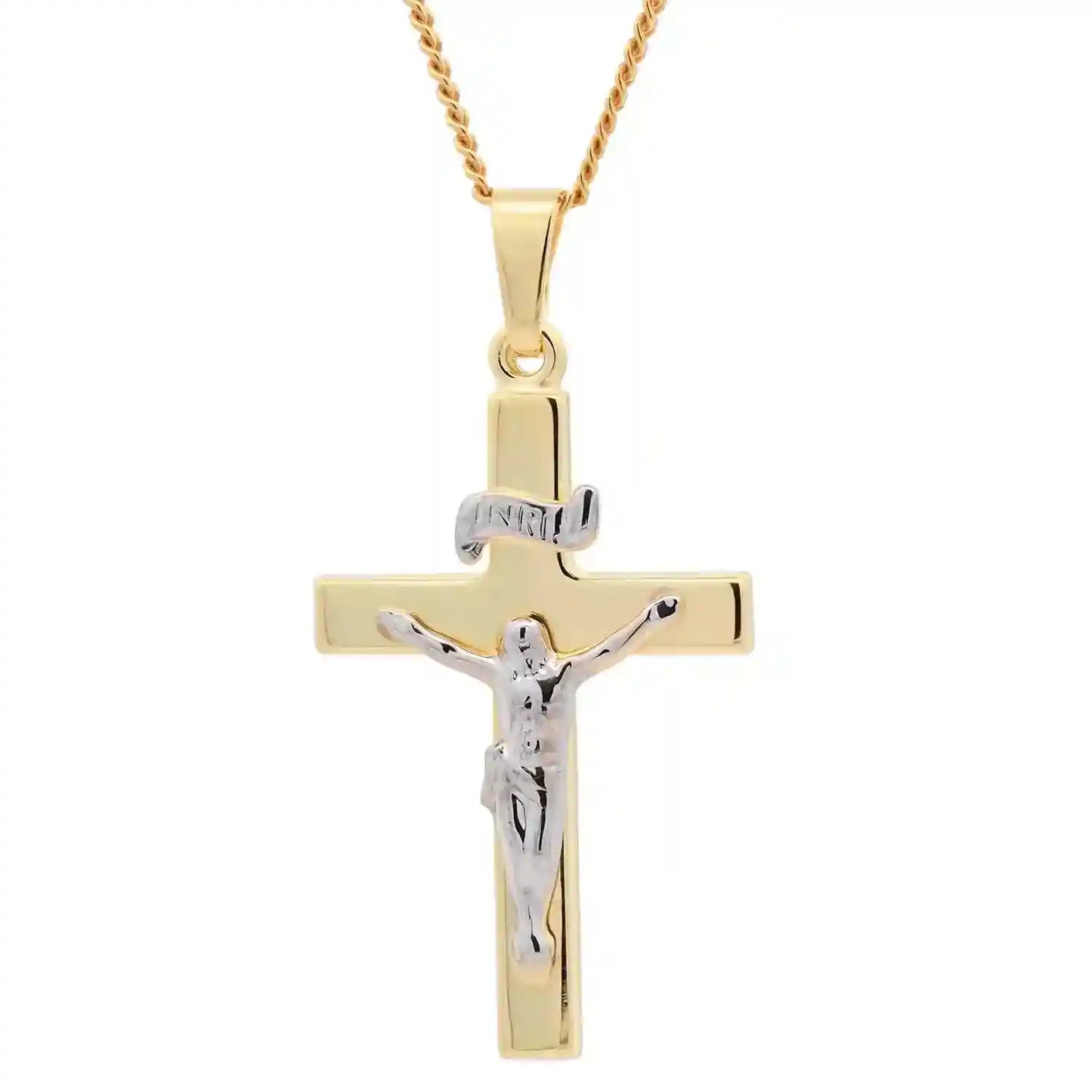 Anhänger Kreuz Korpus   585 Gold  mit vergoldeter Silberkette