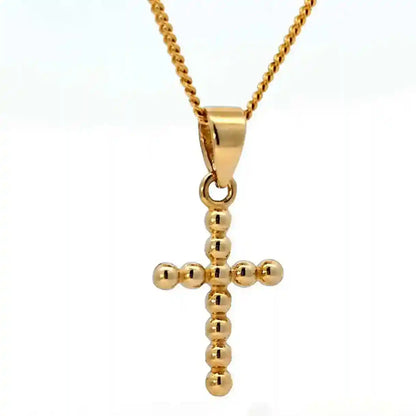 Anhänger Kreuz Kügelchen 585 Gold mit massiver Goldkette 1,1 mm