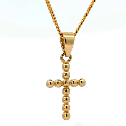 Anhänger Kreuz Kügelchen 585 Gold mit massiver Goldkette 1,1 mm