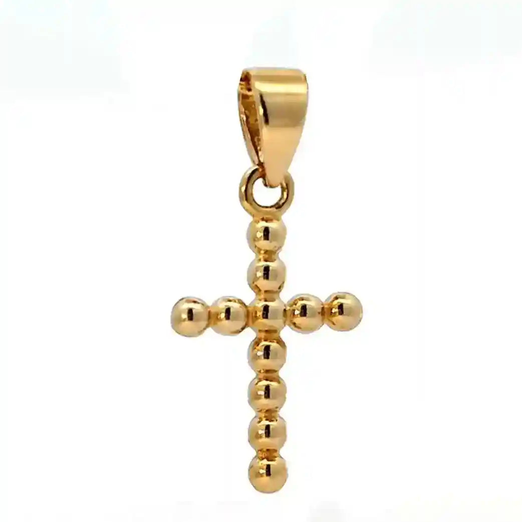 Anhänger Kreuz Kügelchen 585 Gold mit massiver Goldkette 1,1 mm