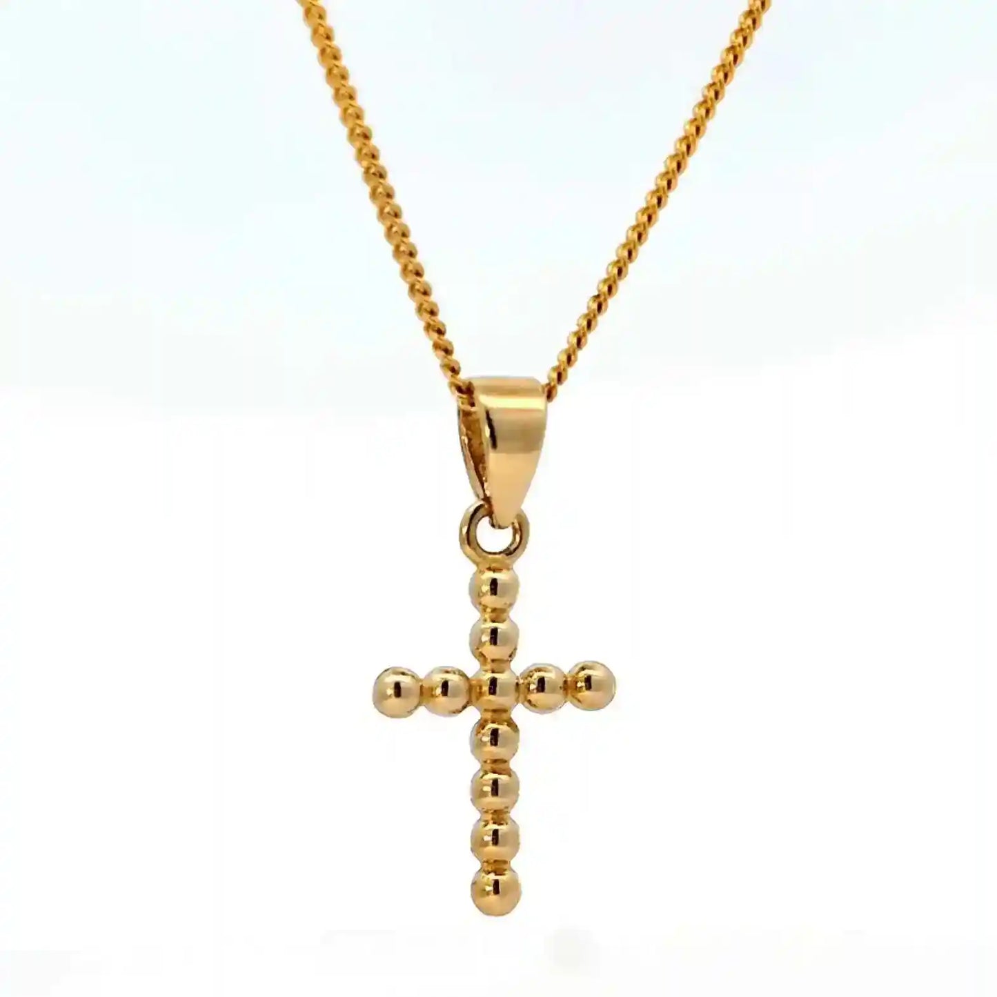 Anhänger Kreuz Kügelchen 585 Gold mit massiver Goldkette 1,1 mm