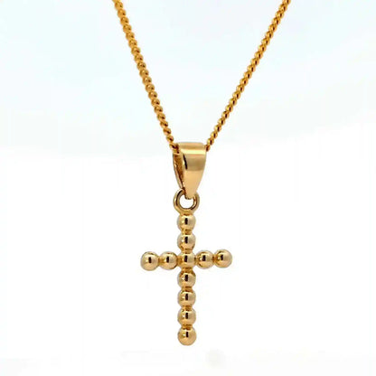 Anhänger Kreuz Kügelchen 585 Gold mit massiver Goldkette 1,1 mm