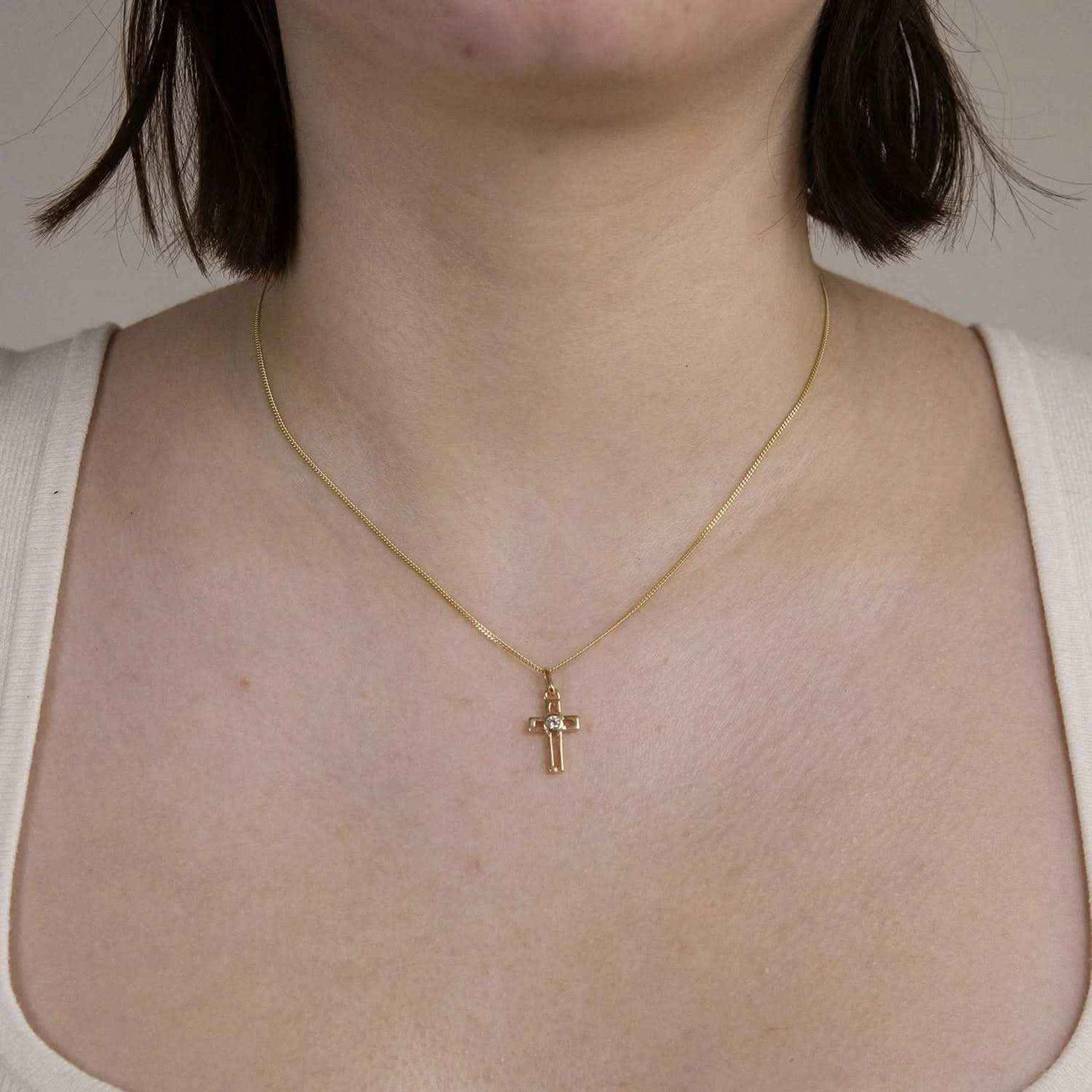 Anhänger Kreuz massiv 333 -8 Karat Gold mit vergoldeter Silberkette - Firma Holzenplotz - Silberketten-Goldketten.de 